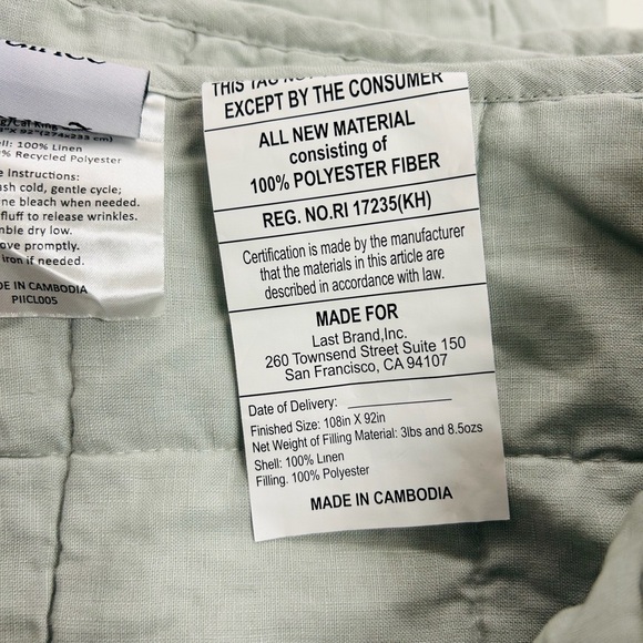 NWOT QUINCE European Linen Box Quilt King/Cal King Mist 5909 - Picture 9 of 11